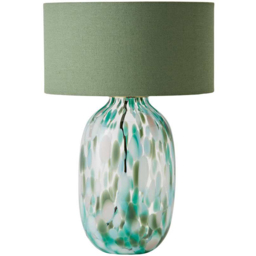ValueLights Belinda Green Confetti Glass Table Lamp with Drum Shade and Bulb
