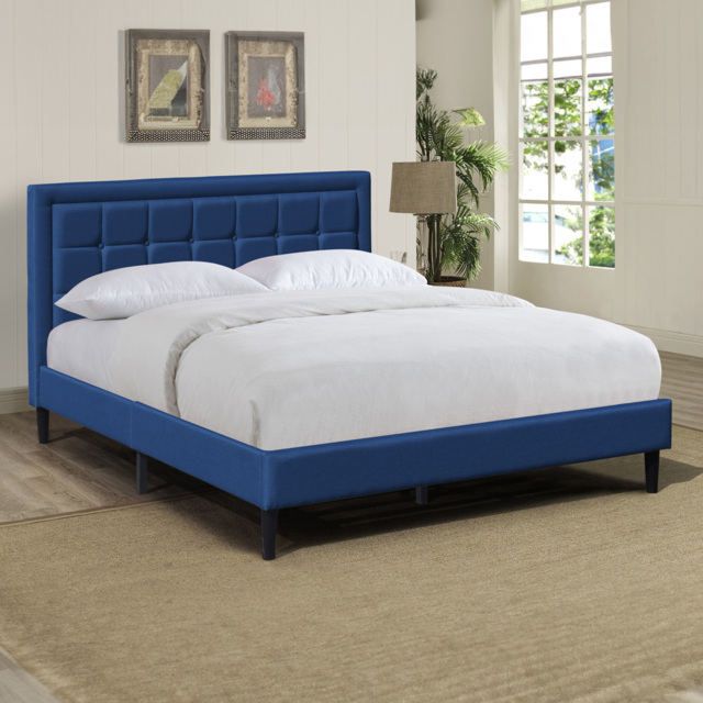 Brooklyn Double Blue Buttoned Headboard Bed Frame - image 1