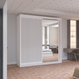 M N Furniture Roman 2 Door White and Grey Mirrored Sliding Wardrobe 150cm - thumbnail 4