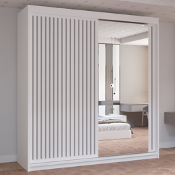 M N Furniture Roman 2 Door White and Grey Mirrored Sliding Wardrobe 150cm - thumbnail 1
