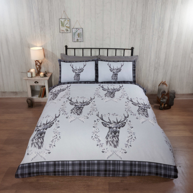 Rapport Home Double Grey Brushed Cotton New Angus Stag Duvet Set - image 1