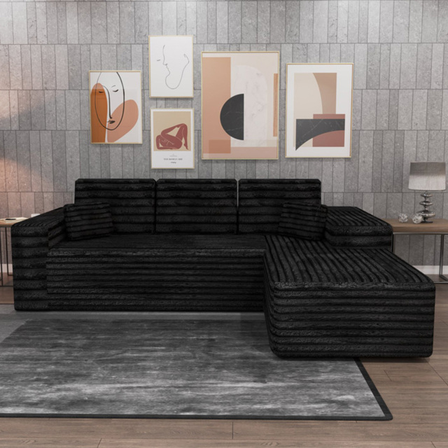 M N Furniture Smart 3 Seater Black Right Hand L-Shape Corner Sofa - image 1