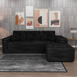 M N Furniture Smart 3 Seater Black Right Hand L-Shape Corner Sofa