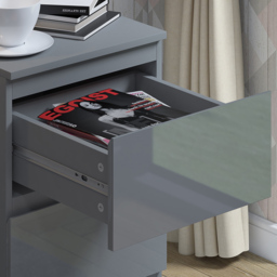 FWStyle Stora 2 Drawer Grey Gloss Bedside Table - thumbnail 3