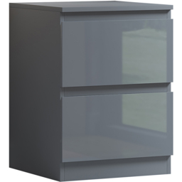 FWStyle Stora 2 Drawer Grey Gloss Bedside Table - thumbnail 2