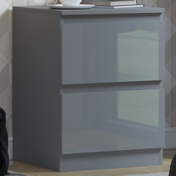 FWStyle Stora 2 Drawer Grey Gloss Bedside Table