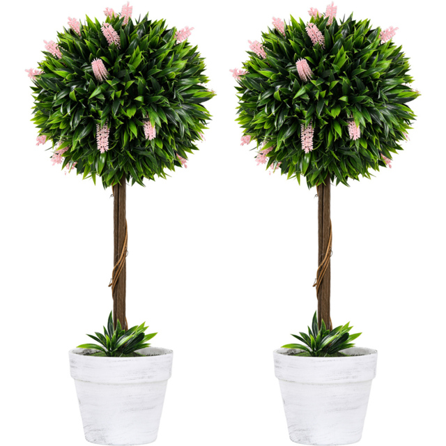 Portland Set of 2 Ball Tree with Pink Flower Artificial Plant in Pot - image 1
