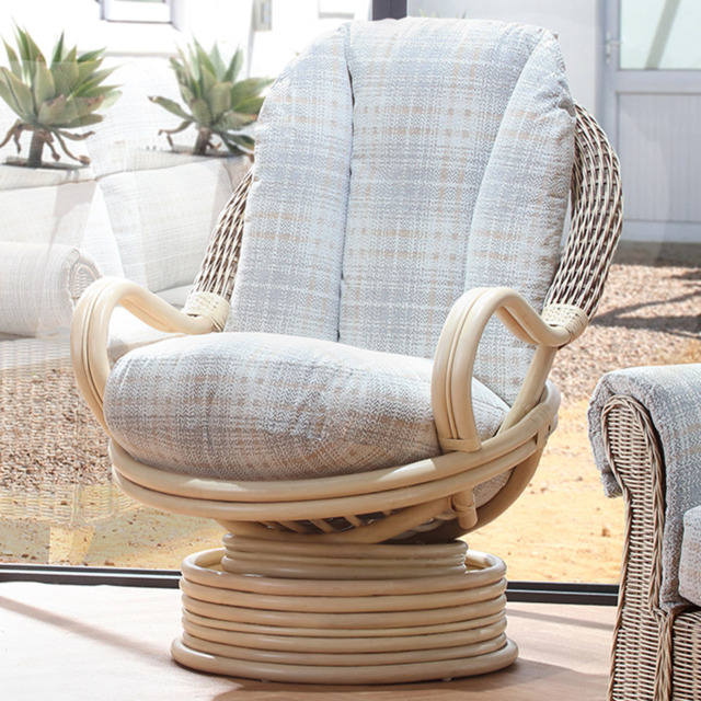 Desser Clifton Natural Rattan Check Fabric Swivel Rocker Chair - image 1
