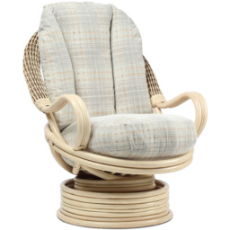 Desser Clifton Natural Rattan Check Fabric Swivel Rocker Chair - thumbnail 2