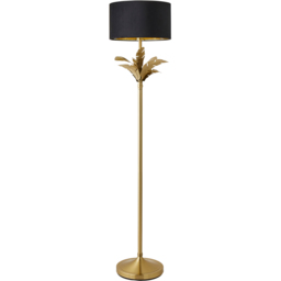ValueLights Christina Gold Inner Black Velvet Drum Shade Gold Palm Leaf LED Floor Lamp