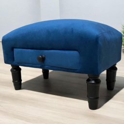 Acacia Home Blue Velvet Single Drawer Footstool