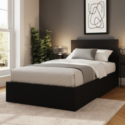 GFW Single Black Faux Leather End Lift Ottoman Bed with Bonnell Mattress - thumbnail 1
