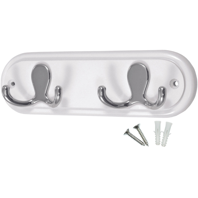 Headbourne White and Polished Chrome 2 Double Hook Coat Rail - image 1