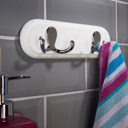 Headbourne White and Polished Chrome 2 Double Hook Coat Rail - thumbnail 2
