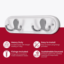 Headbourne White and Polished Chrome 2 Double Hook Coat Rail - thumbnail 4