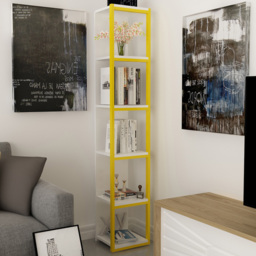 Decorotika Texas White and Yellow 5-Tier Metal Bookshelf