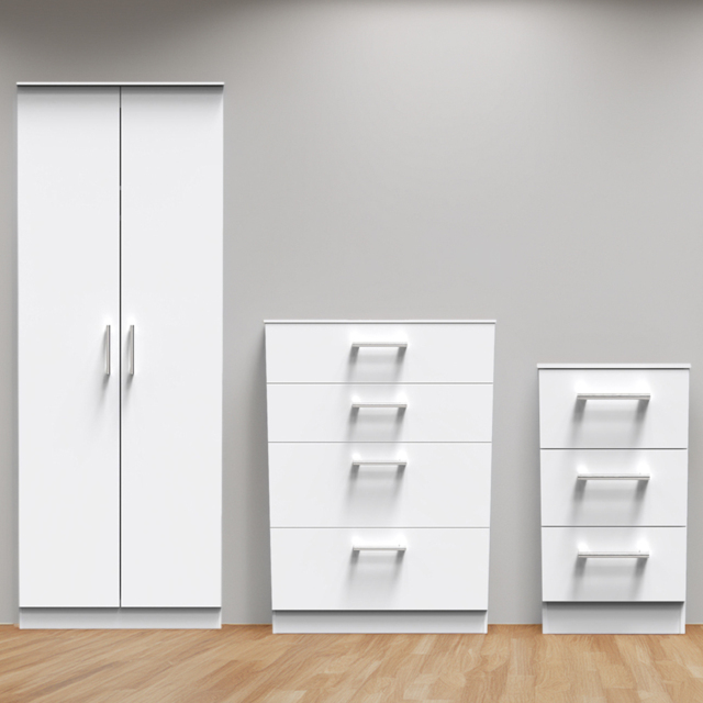 Crowndale Devon 3 Piece White Matt Bedroom Furniture Set - image 1