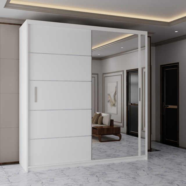 Sliding Wardrobes 4U Vision White 2 Door Mirror Wardrobe with Adjustable Shelves and Hanging Rails - image 1