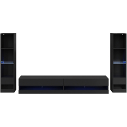 GFW Galicia 10 Shelf Black Wall Mounted LED Full Media Set - thumbnail 2