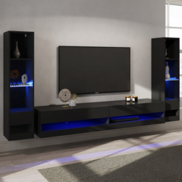 GFW Galicia 10 Shelf Black Wall Mounted LED Full Media Set