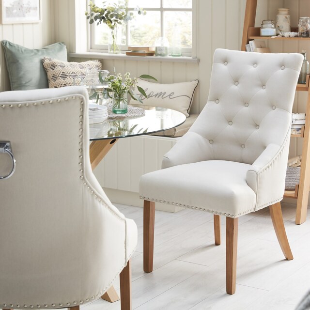 Set of 2 Annabelle Woven Fabric Dining Chairs - Natural