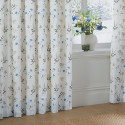 Wylder Nature Meadow Lined Pencil Pleat Curtains White and Cornflower 229 x 229cm - thumbnail 3