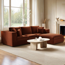 SOLACE+CO Asher 4 Seater Burnt Orange Chenille Sofa with Footstool - thumbnail 1