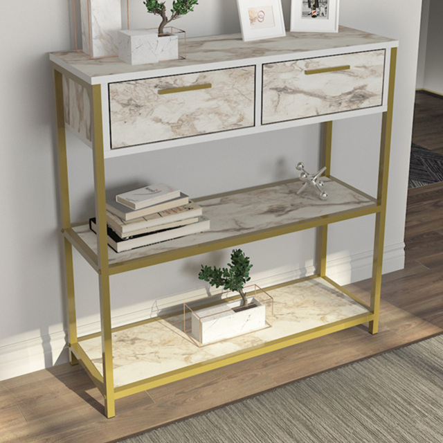 Decorotika Latho White Marble Effect 2 Drawer 2 Shelf Sideboard - image 1