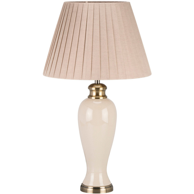 Ivory Ceramic and Brass Vintage Lamp with Pleated Shade - image 1