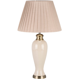 Ivory Ceramic and Brass Vintage Lamp with Pleated Shade