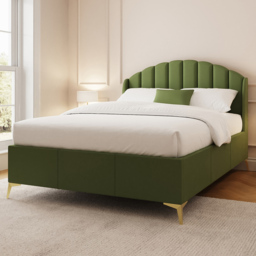 GFW Pettine Green Plush Fabric Double End Lift Ottoman Storage Bed