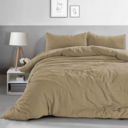 Velosso Washed Linen Look Beige Double Duvet and Pillowcase Set