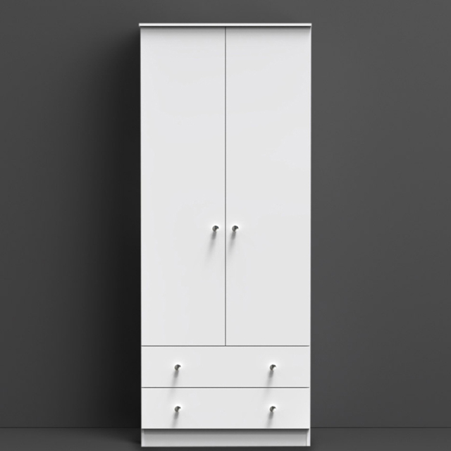 Crowndale Yarmouth White 2 Door 2 Drawer Tall Wardrobe Ready Assembled - image 1