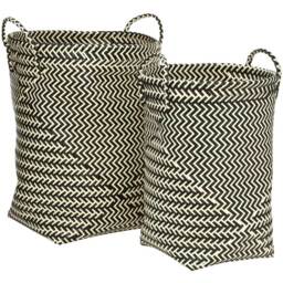 Premier Housewares Black and White Woven Storage Basket 2 Pack - thumbnail 1