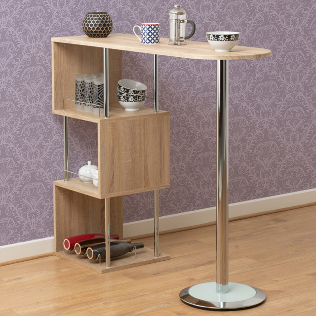 Seconique Charisma Chrome Light Sonoma Oak Home Bar Table - image 1