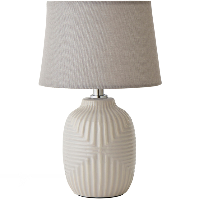 ValueLights Harrison Tapered Shade Grey Geo Ribbed Gloss Small Table Lamp - image 1
