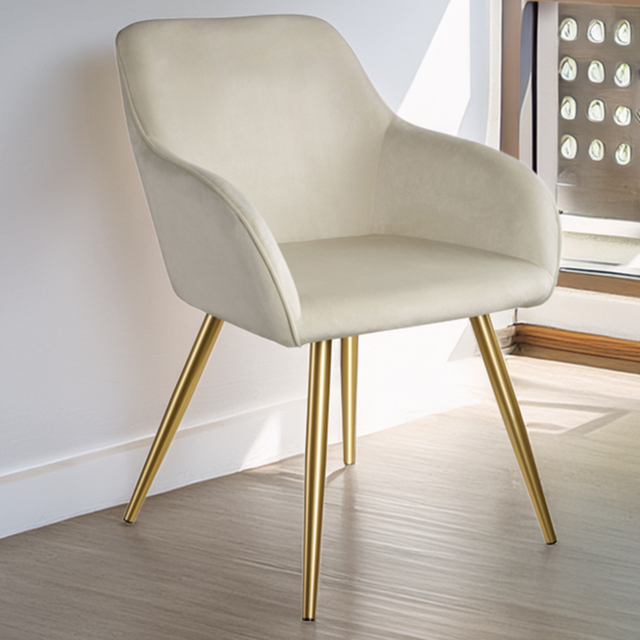 tectake Marilyn Padded Cream and Gold Velvet Accent Chair Set of 8 - image 1