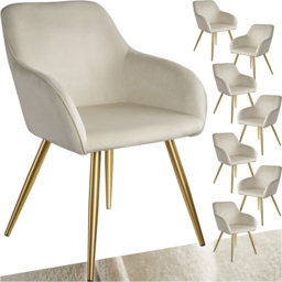 tectake Marilyn Padded Cream and Gold Velvet Accent Chair Set of 8 - thumbnail 2