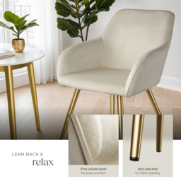 tectake Marilyn Padded Cream and Gold Velvet Accent Chair Set of 8 - thumbnail 4