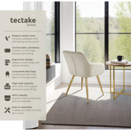 tectake Marilyn Padded Cream and Gold Velvet Accent Chair Set of 8 - thumbnail 3