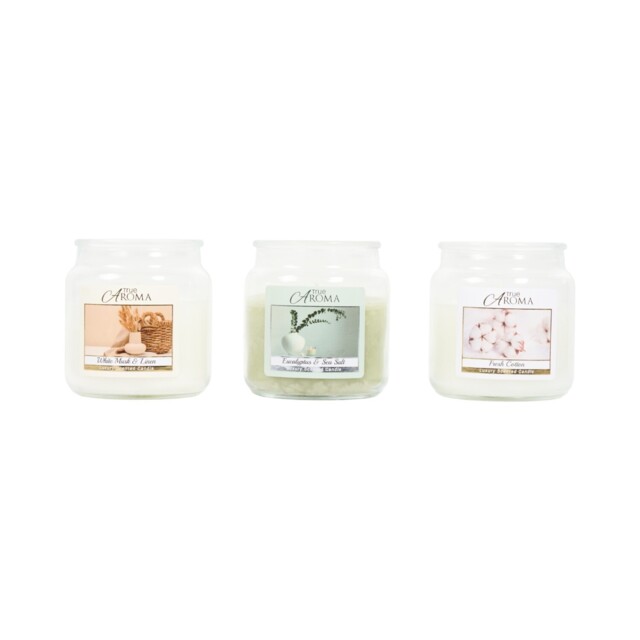 Pack of 3 Luxury Scented Mason Jar Candles Fresh Cotton White Musk & Linen Eucalyptus & Sea Salt - image 1