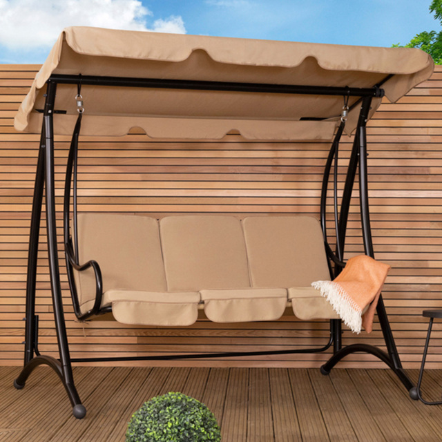 Charles Bentley 3 Seater Cream Garden Swing Seat with Canopy - image 1