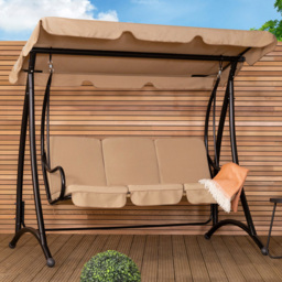 Charles Bentley 3 Seater Cream Garden Swing Seat with Canopy
