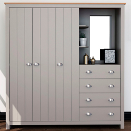 Lexington 3 Door 4 Drawer Grey and Oak Combination Wardrobe - thumbnail 1