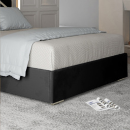 Mayfair Black Small Double Velvet Upholstered Metal Bed Frame with Panelled Headboard - thumbnail 4