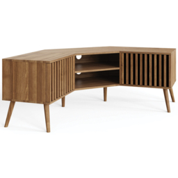 GFW Rowan Oak 2 Door 2 Shelf Slatted Corner TV Unit - thumbnail 2