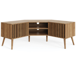 GFW Rowan Oak 2 Door 2 Shelf Slatted Corner TV Unit - thumbnail 4
