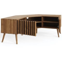 GFW Rowan Oak 2 Door 2 Shelf Slatted Corner TV Unit - thumbnail 3
