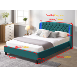 Comfy Living King Size Green Fabric Bed Frame with LED Headboard - thumbnail 3