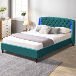 Comfy Living King Size Green Fabric Bed Frame with LED Headboard